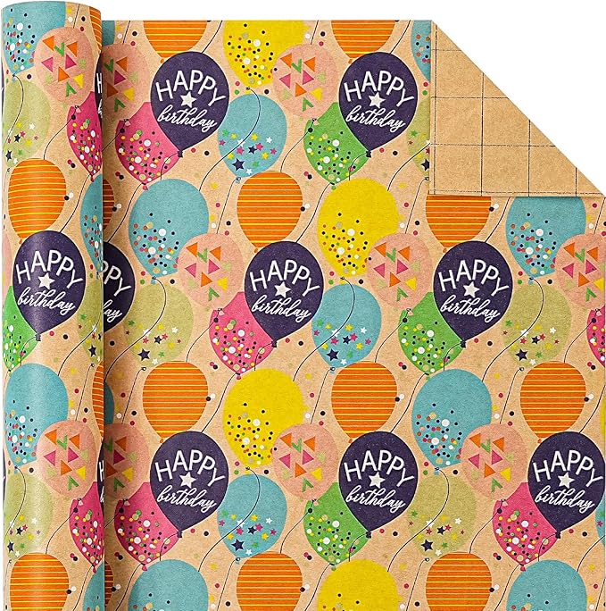 WRAPAHOLIC Jumbo Birthday Wrapping Paper Roll - 30 Inch x 33 Feet - Colorful Balloon with Confetti Design for Girls Boys Kids, Baby Shower, Party