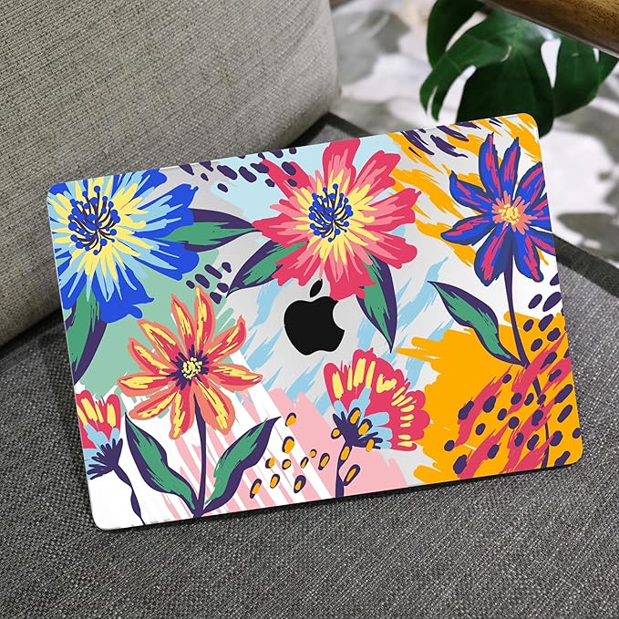 MEEgoodo for MacBook Air 13.3 inch Case 2021 2020 2019 2018 A2337 M1 A2179 A1932,Clear Case for MacBook Air M1,Laptop Shell with Keyboard Webcam Cover & Trackpad Film & OTG Adapter,Art Painted Flowers