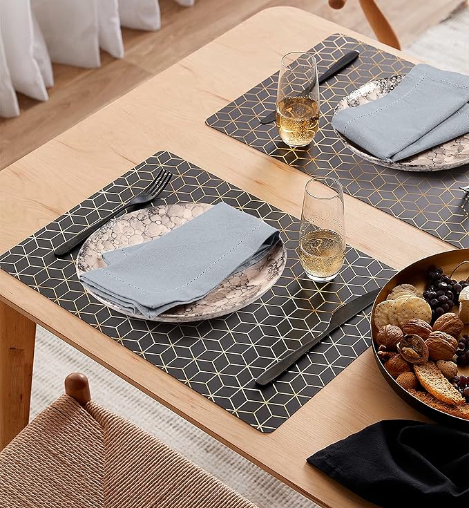 Palisa Cloth Dinner Napkins with Hemstitched Detailing & Mitered Corners Set of 4 (18x18 Inches) Grey - Cotton Reusable Dinner Napkins - Perfect for Weddings & Everyday Use