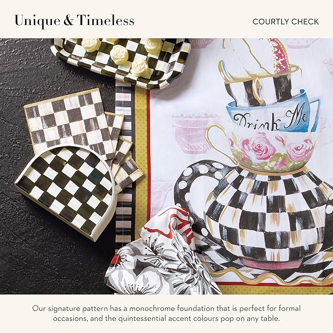 MACKENZIE-CHILDS Cocktail Napkin Holder, Kitchen Napkin Holder for Table and Countertop, Black-and-White Courtly Check