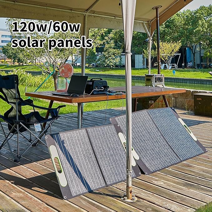 BLUERISE 60W Solar Panel Monocrystalline ETFE Cover Portable Foldable Solar Charger for Portable Power Station Generator, iPhone, Ipad, Laptop USB QC 3.0, Typc C Output for Outdoor Camping Van RV Trip