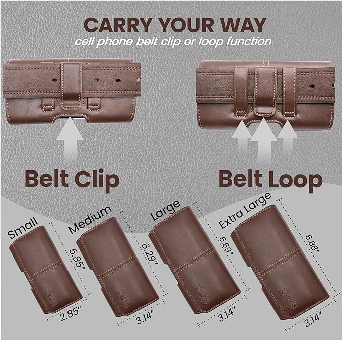 Leather Phone Holster for Men & Women, Horizontal Cell Phone Case, Fits iPhone 13/12 Mini, SE, Xs/X, 8, 6s - Belt Clip/Loop Carrying Phone Pouch Holder, Brown Small