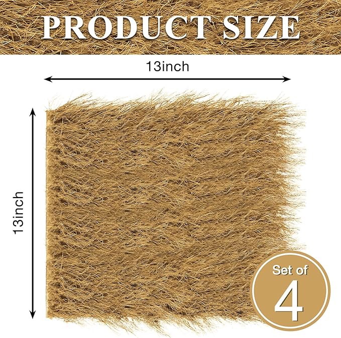 XLX TURF Fake Hay Straw Table Placemats, Artificial Thatch Table Centerpiece Decor Tiki Western Mexican Jungle Tropical Birthday Party Event, DIY Crafts, 13x13 Inch