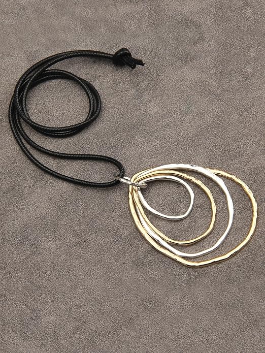 GelConnie Boho Necklaces for Women Vintage Silver Circles Long Pendant Necklace Cowgirl Sweater Necklace Adjustable Leather Choker Necklace for Women