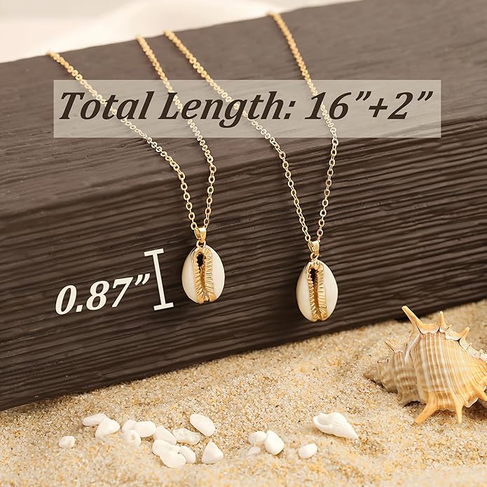 Natural Seashell Shell Scallop Pendant Choker Necklace Adjustable 18K Gold Plated Cable Chain Handmade Jewelry for Women Girls