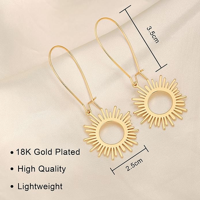 SOFYBJA Dainty 18K Gold Plated Disc Ball Triangle Sunburst Drop Earrings Long Dangle Lightweight Handmade Earrings Jewelry
