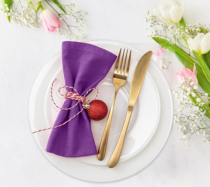 Ruvanti Cloth Napkins Set of 12, 18x18 Inches Napkins Cloth Washable, Soft, Durable, Absorbent, Cotton Blend. Table Dinner Napkins Cloth for Hotel, Lunch, Restaurant, Wedding Events, Parties - Purple