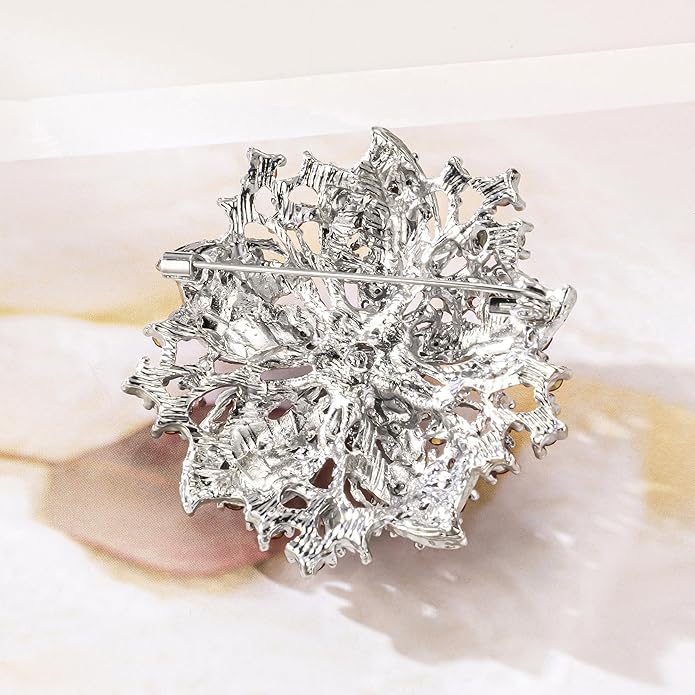 Womens Flower-shape Statement Brooch Pin Crystal Brooch for Women