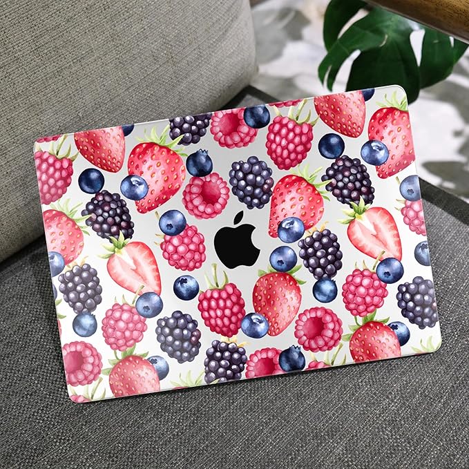MEEgoodo for MacBook Air 13.3 inch Case 2021 2020 2019 2018 A2337 M1 A2179 A1932, Laptop Shell for MacBook Air M1 with Keyboard Webcam Cover & Trackpad Film & Type C Adapter,Fresh Berries Pattern