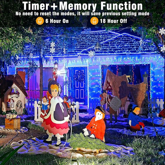 328FT 1000 LED Christmas Lights Outdoor - 8 Modes Christmas String Lights Clear Wire with Time Memory, Waterproof Plug in Fairy String Lights for Indoor Outdoor Home Party Garden Decoration, Blue