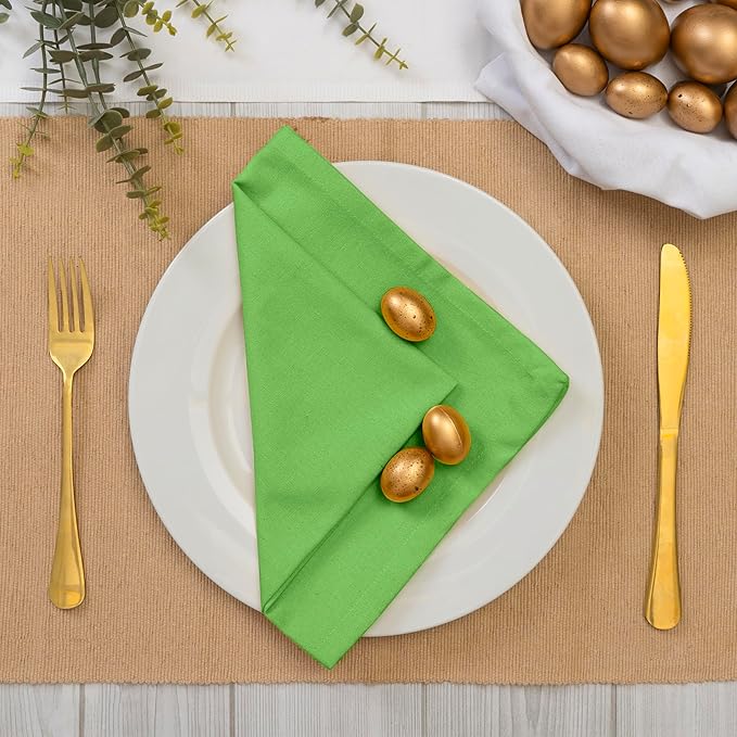 Blue Needles Solid Cloth Napkins Set of 12 Apple Green 100% Cotton Dinner Napkins 18x18 inches, Soft, Reusable, Absorbent, Washable Linen, Ideal for Fall Thanksgiving Events, Parties & Everyday Use