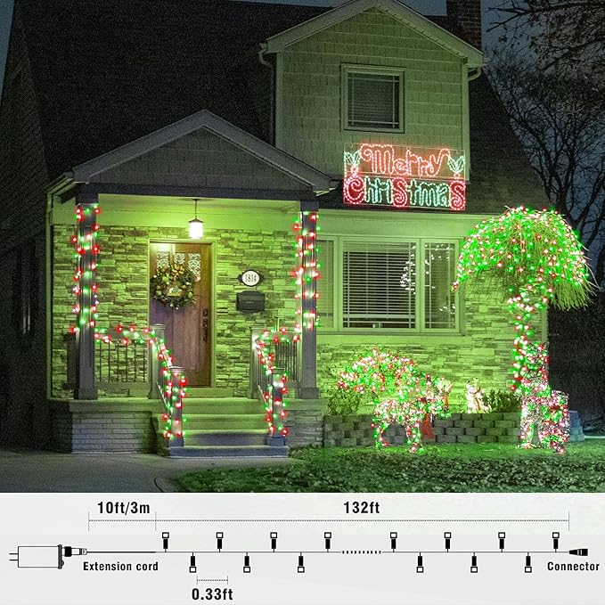 Christmas Lights Indoor, 132FT 400 LED Outdoor String Lights with 8 Modes Waterproof, Plug in Fairy Twinkle Lights Clear Wire for House Bedroom Xmas Patio Window Decorations