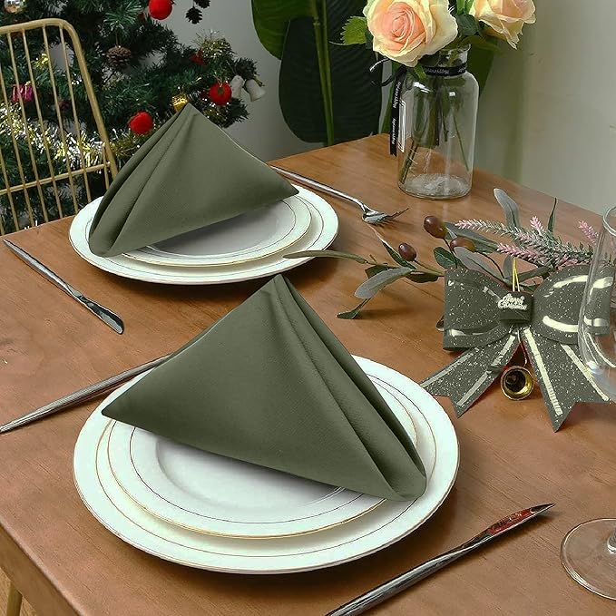 Ruvanti Cloth Napkins set of 12, 18x18 Inches Napkins Cloth Washable, Soft, Durable, Absorbent, Cotton Blend. Table Dinner Napkins Cloth for Hotel, Lunch, Restaurant, Weddings, Parties - Martini Olive
