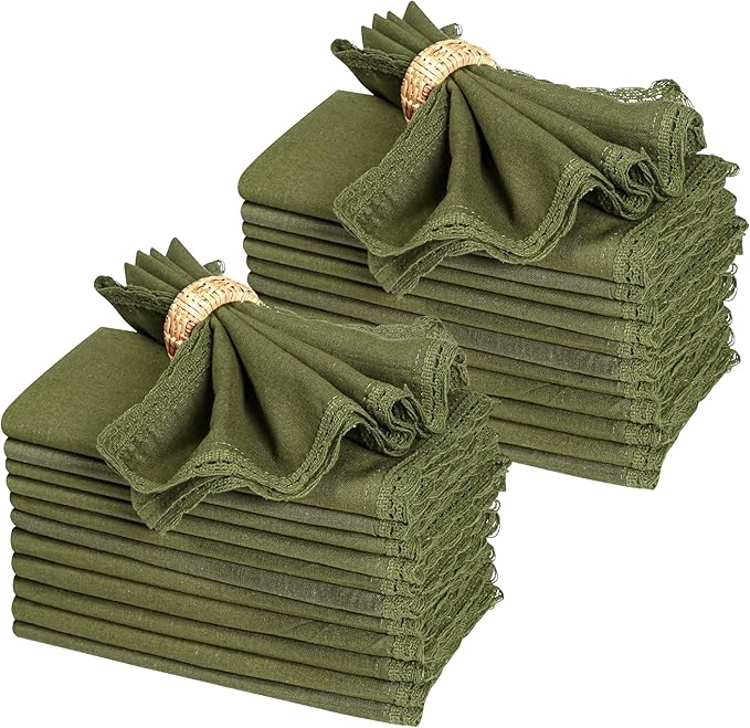 Ramanta Home Linen Flax Cloth Napkins Set of 24 | 18x18 Inch | Premium Cotton Linen Flax Lace Soft & Durable | Washable Ideal for Everyday Use Parties Thanksgiving Christmas Halloween Olive Green