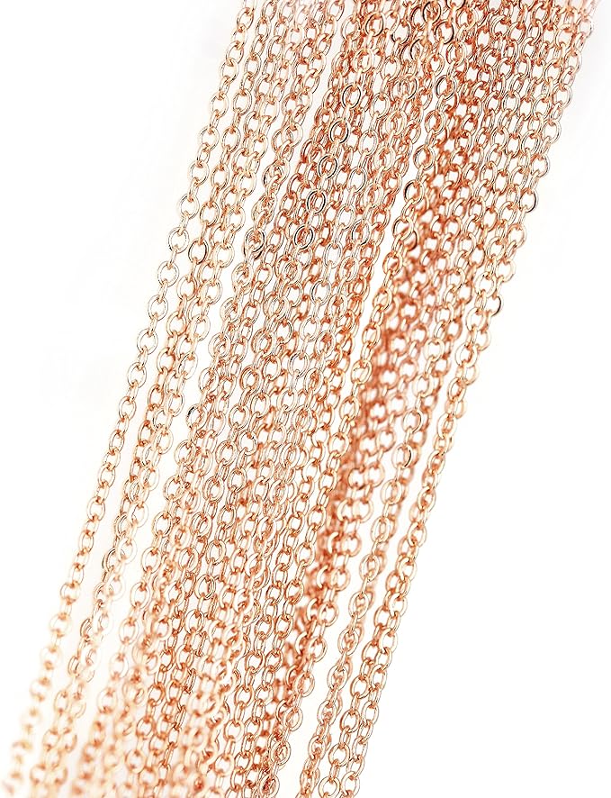 10 Pieces - 17.5inch 16K Rose Gold Plated Finished Cable Chain Necklace Bulk Discount Jewelry Supply - 10PCHN (Rose Gold)