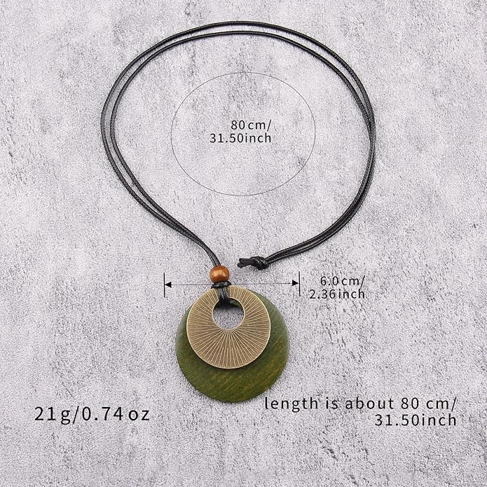Boho Leather Necklace Women Bohemian Brown Circle Pendant Necklace Choker Long Necklaces for Women Boho Ring Large Pendant