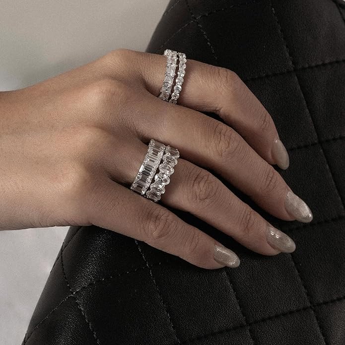 Marilyn Monroe Oval Cut Eternity Ring | Solid 925 Sterling Silver Infinity Band for Women | 7.50 Carats 100 Facet Oval Cut Cubic Zirconia CZ Simulated Diamond Engagement Ring
