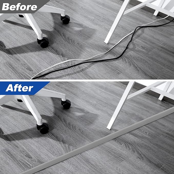 6ft Cord Covers - Grey Floor Cable Management, Hide Cord Cover, Electrical Cable Hider - Cavity: 0.78" W x 0.32" H