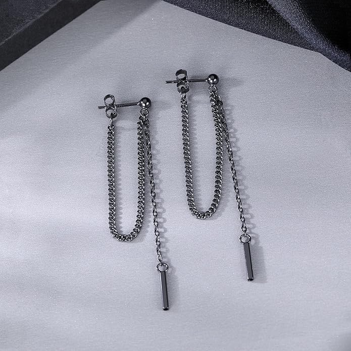 SLUYNZ Solid 925 Sterling Silver Bar Dangle Earrings for Women Minimalist Dangle Earrings Threader Chain