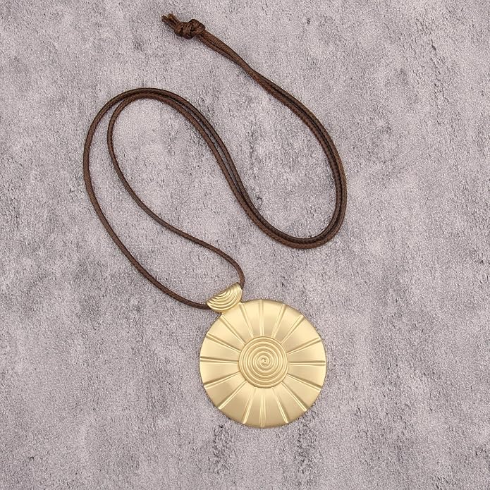 Boho Leather Necklace Women Bohemian Brown Circle Pendant Necklace Choker Long Necklaces for Women Boho Ring Large Pendant
