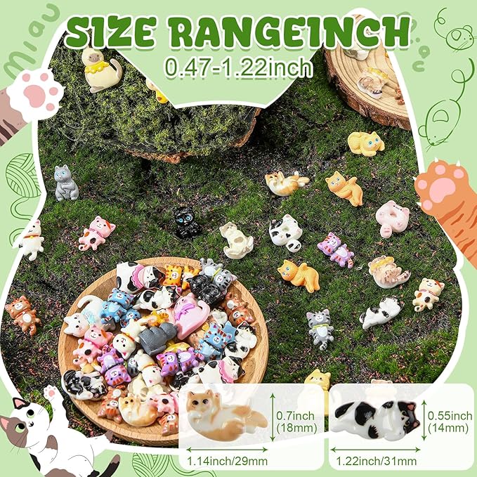 Giegxin 40 Pcs Cat Resin Charm Adorable Little Cat Miniature Figures Animal Flatback Cabochon Accessories Cute Embellishments Bulk for Jewelry Cellphone Case Scrapbooking Headband DIY Craft Making