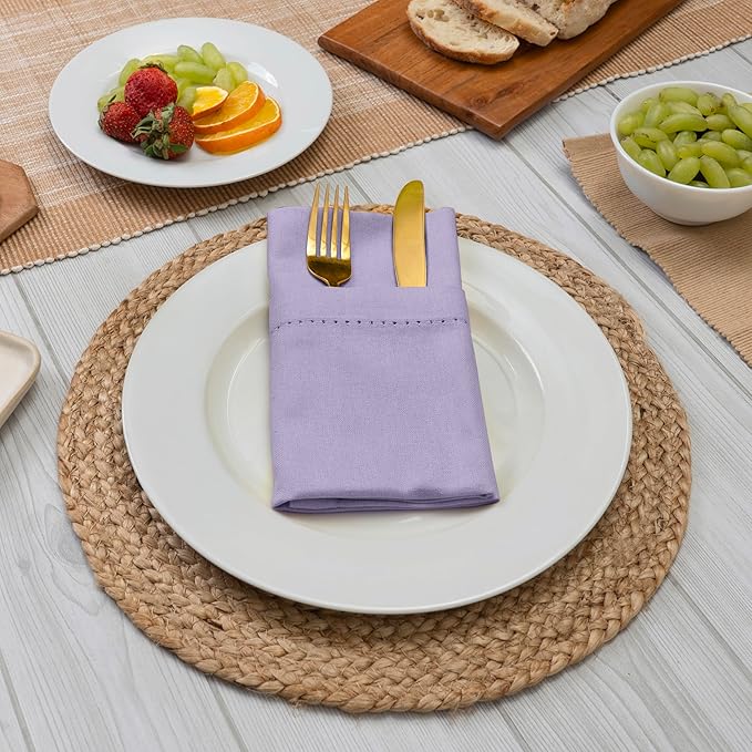 Blue Needles Set of 6 Hemstitch Linen Napkins 100% Cotton Lavender Cloth Dinner Napkins 18x18 inches, Soft, Reusable, Absorbent, Washable, Ideal for Fall Thanksgiving Events, Parties & Everyday Use
