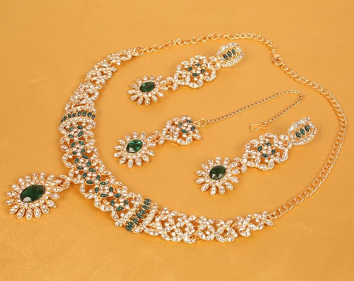Touchstone Indian jewelry sets for women wedding gold kundan necklace traditional earrings tikka bollywood party style white crystal rhinestone guest gift bridal costume prom dainty accessories