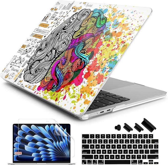 Batianda Premium Case for New MacBook Air 15 inch 2025 2024 2023 with M4 M3 M2 Chip, Designed Protective Plastic Hardshell & Keyboard Cover & Screen Protector, Innovative Brain