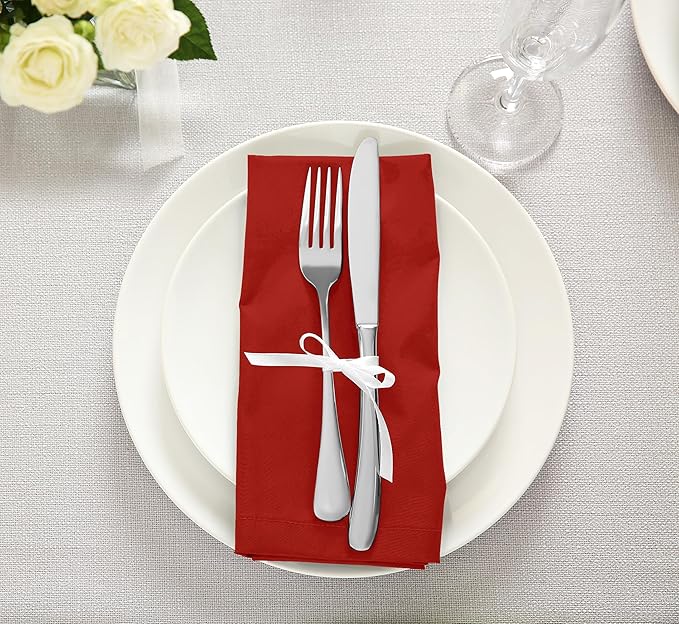 Utopia Kitchen Red Cloth Napkins [12 Pack, 18x18 Inch] Absorbent Cotton Blend Washable and Reusable for Dinner, Restaurant, Lunch, Wedding and Hotel