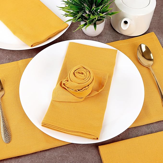 Cloth Napkins Gold Set of 12 Cotton Linen 18x18 Inch - Soft Durable Washable - Ideal for Farmhouse Party Wedding Spring Summer Easter - Perfect Everyday Use Table Linen (Gold/Yellow)