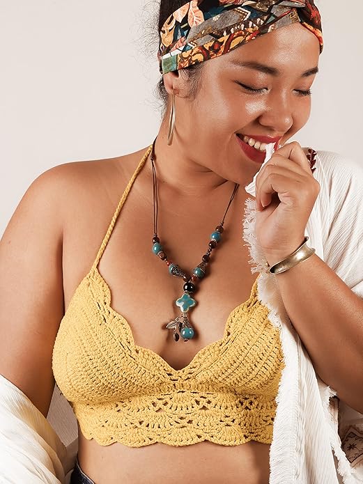 MINACHI Vintage Bohemian Ethnic Colorful Ceramic Bead Long Y Necklace, Hippie Boho Summer Fashion Jewelry Gift for Women