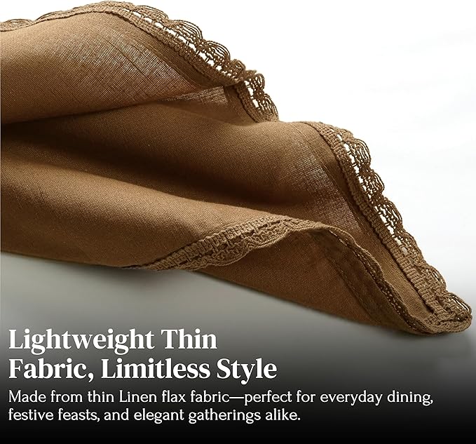 Ramanta Home Linen Flax Cloth Napkins Set of 12| 18x18 Inch | Premium Cotton Linen Flax Lace Soft & Durable | Washable Ideal for Everyday Use Parties Thanksgiving Christmas Halloween Brown