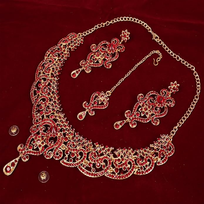 Touchstone Indian jewelry set for women bollywood gold jewellery wedding outfits necklace sets earrings bridal maang tikka fancy costume girls big desi accessories rhinestone in gold or silver tone