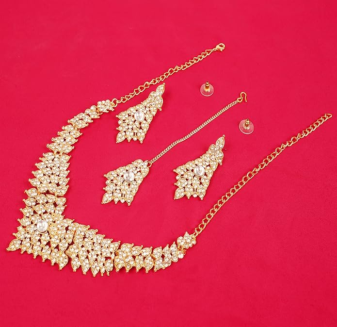 Touchstone Indian Bollywood Tinsel Town Traditional Western Taste Studded Diamond Look Rhinestones Designer Bridal Jewelry Necklace Set for Women