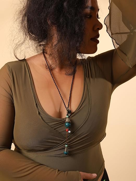 MINACHI Vintage Bohemian Colorful Ceramic Bead Antique Flower Y Necklace, Vintage Boho Hippie Statement Jewelry Gift for Women