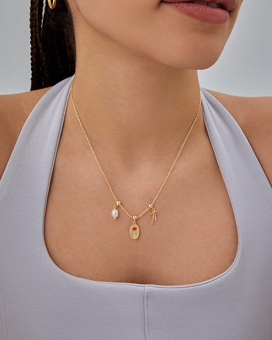 PAVOI 14K Gold Plated Dainty Necklace with Charms Set - Hypoallergenic Adjustable Chain Gold Charm Necklace for Women - Small Motif & Mantra 2 and 3-Pack Removable Pendants - Cute Jewelry Gifts