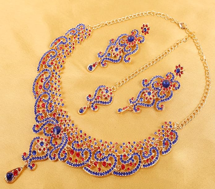 Touchstone Indian jewelry set for women bollywood gold jewellery wedding outfits necklace sets earrings bridal maang tikka fancy costume girls big desi accessories rhinestone in gold or silver tone