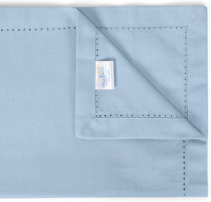 Blue Needles Set of 6 Hemstitch Linen Napkins 100% Cotton Ice Blue Cloth Dinner Napkins 18x18 inches, Soft, Reusable, Absorbent, Washable, Ideal for Fall Thanksgiving Events, Parties & Everyday Use