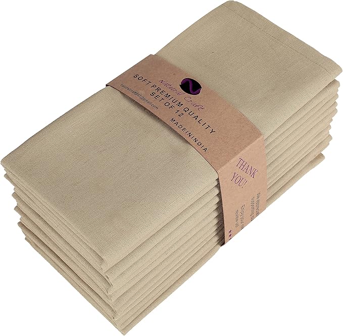 Table Napkins Cloth Dinner Cloth Cotton Linen Blend Fabric 12 Pack Easter Special Mitered Corners for Every Day Use Napkin Pre Shrunk and Good Absorbency (Beige, Pack of 12)