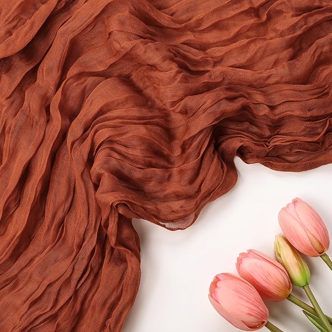 6 Pack Fall Table Runner Terracotta Cheesecloth Table Runner 10FT Boho Cheese Cloths Gauze Fabric 120 Inch Rustic for Thanksgiving Wedding Birthday Party Baby Shower Decorations