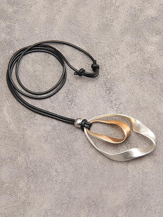 GelConnie Boho Necklaces for Women Vintage Silver Circles Long Pendant Necklace Cowgirl Sweater Necklace Adjustable Leather Choker Necklace for Women