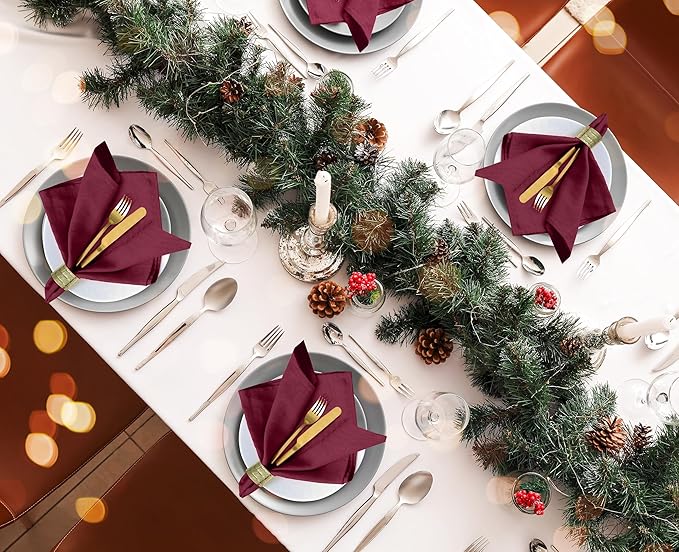 Ruvanti Cloth Napkins Set of 6, 18x18 Inches Napkins Cloth Washable, Soft, Durable, Absorbent, Cotton Blend. Table Dinner Napkins Cloth for Hotel, Weddings, Dinner, Christmas Parties - Burgundy