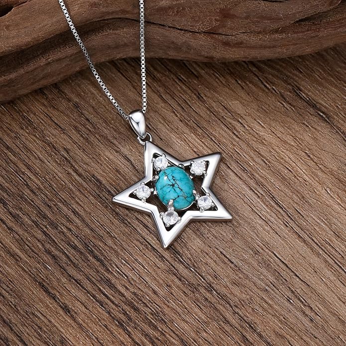 RMREWY Genuine Turquoise Star Pendant Necklace,925 Sterling Silver Native American Boho Western Pendant Real Gemstone Jewelry Birthdays Gift for Women Starry Sky Lover