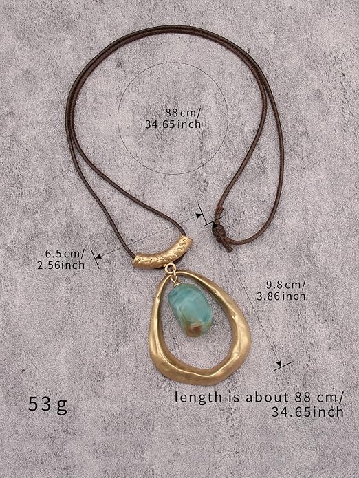 Boho Leather Necklace Women Bohemian Brown Circle Pendant Necklace Choker Long Necklaces for Women Boho Ring Large Pendant