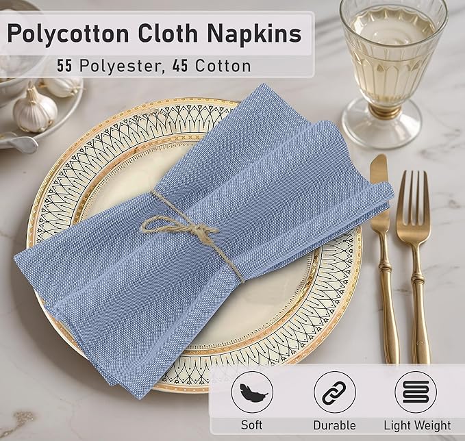 Ruvanti Cloth Napkins Set of 12, 18x18 Reusable Napkins Cloth Washable, Soft & Durable Table Napkin, Poly Cotton Fabric Dinner Napkins for Parties, Christmas, Thanksgiving, Weddings - Midnight Blue