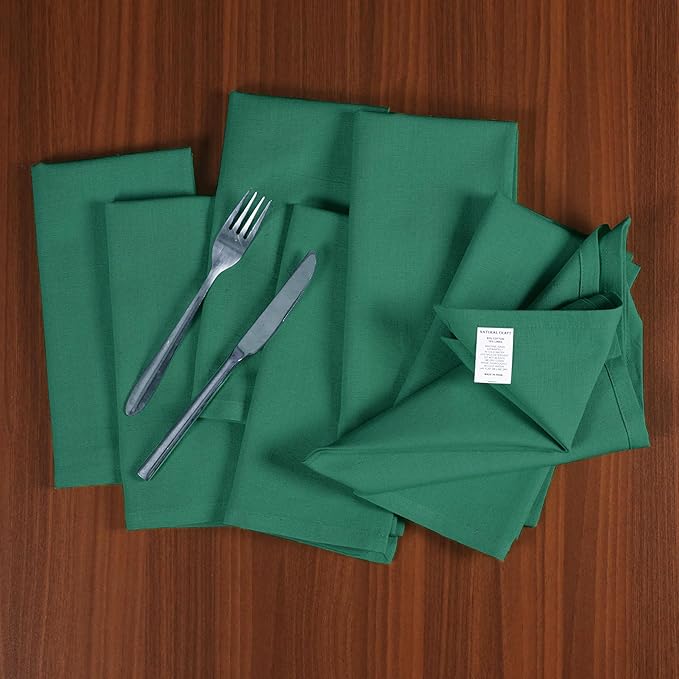 Cloth Napkins Set of 12 Cotton Linen 18x18 Inch - Soft Durable Washable - Ideal for Farmhouse Party Spring Summer Easter - Perfect Everyday Use Table Linen (Dark Green, 18" x 18" (Set of 12))