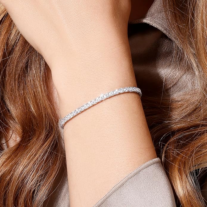 14K White Gold Tennis Bracelet With 3.00-5.00 TCW Lab Grown Diamond, 6.5"/7" Length, IGI Certified, Classic Diamond Bracelet, 4 Prong (E-F Color, VVS-VS), Tennis Bracelet For Women, Fine Jewelry