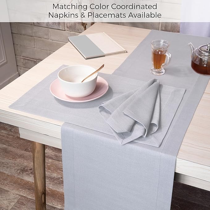D'Moksha Homes Light Grey Table Runner 14 x 90 Inch - Faux Linen Dining Table Runner 90 Inches Long - Wrinkle Resistant, Machine Washable for Thanksgiving, Holiday - 100% Recycled Fabric