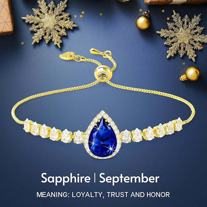 Linawe Crystal Imitation Diamond Rhinestone Charm Bracelets for Women, Gold/Silver/Rose Gold Adjustable Chain Bracelet, Teardrop Birthstone Cubic Zirconia Prom Costume Wedding Jewelry
