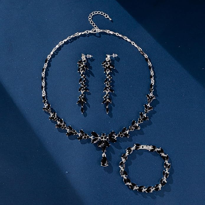 Wedding Jewelry Sets for Bride Bridesmaid Bridal Jewelry Set for Women Wedding Crystal Necklace Earrings Bracelet Set for Party Prom Jewelry